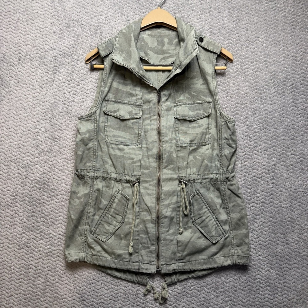 Maurices Camo Vest Womens Medium Green Military Utility Cinched Waist Cotton
